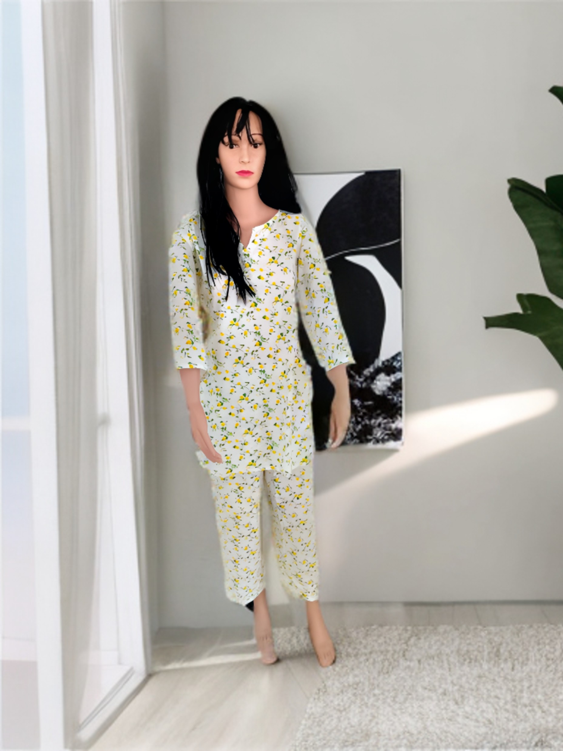 CO-ORD SET WHITE AND YELLOW FLORAL