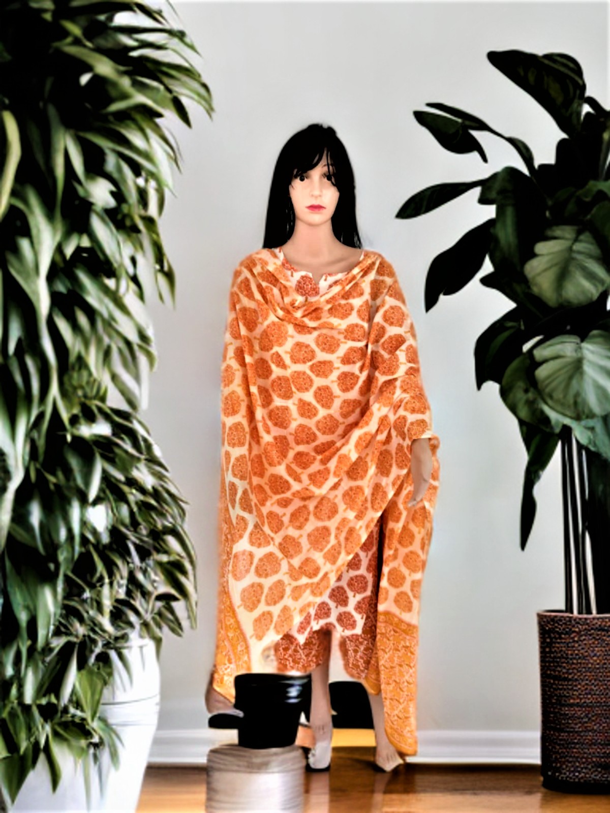 SUIT WITH DUPATTA – WHITE AND ORANGE