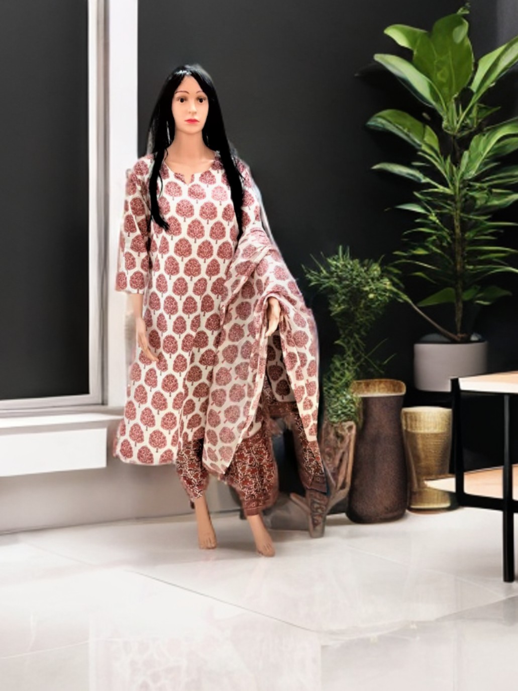 SUIT WITH DUPATTA – WHITE AND ONION PINK