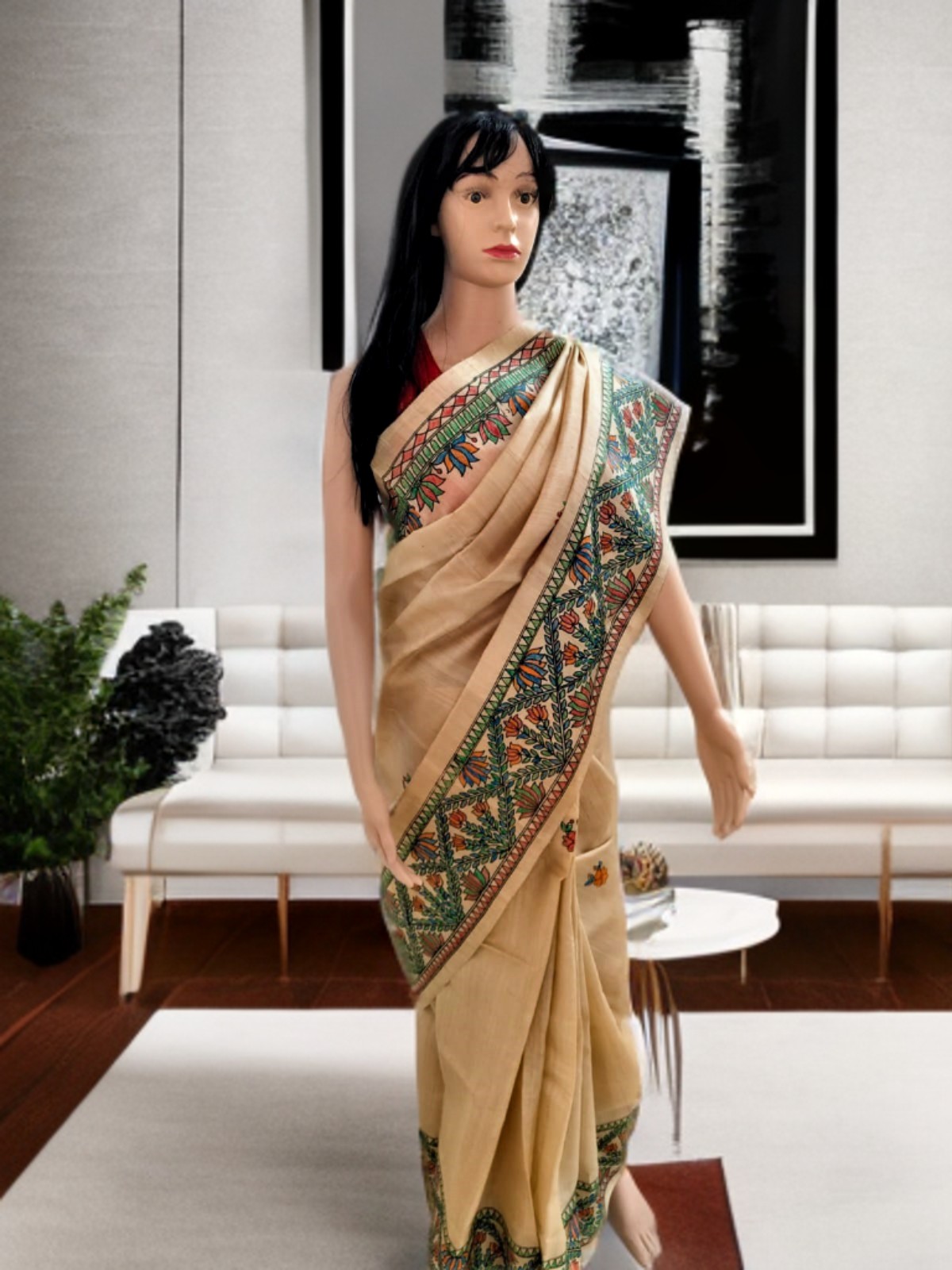 BHAGALPURI SILK SAREE WITH MADHUVANI HAND PAINTING