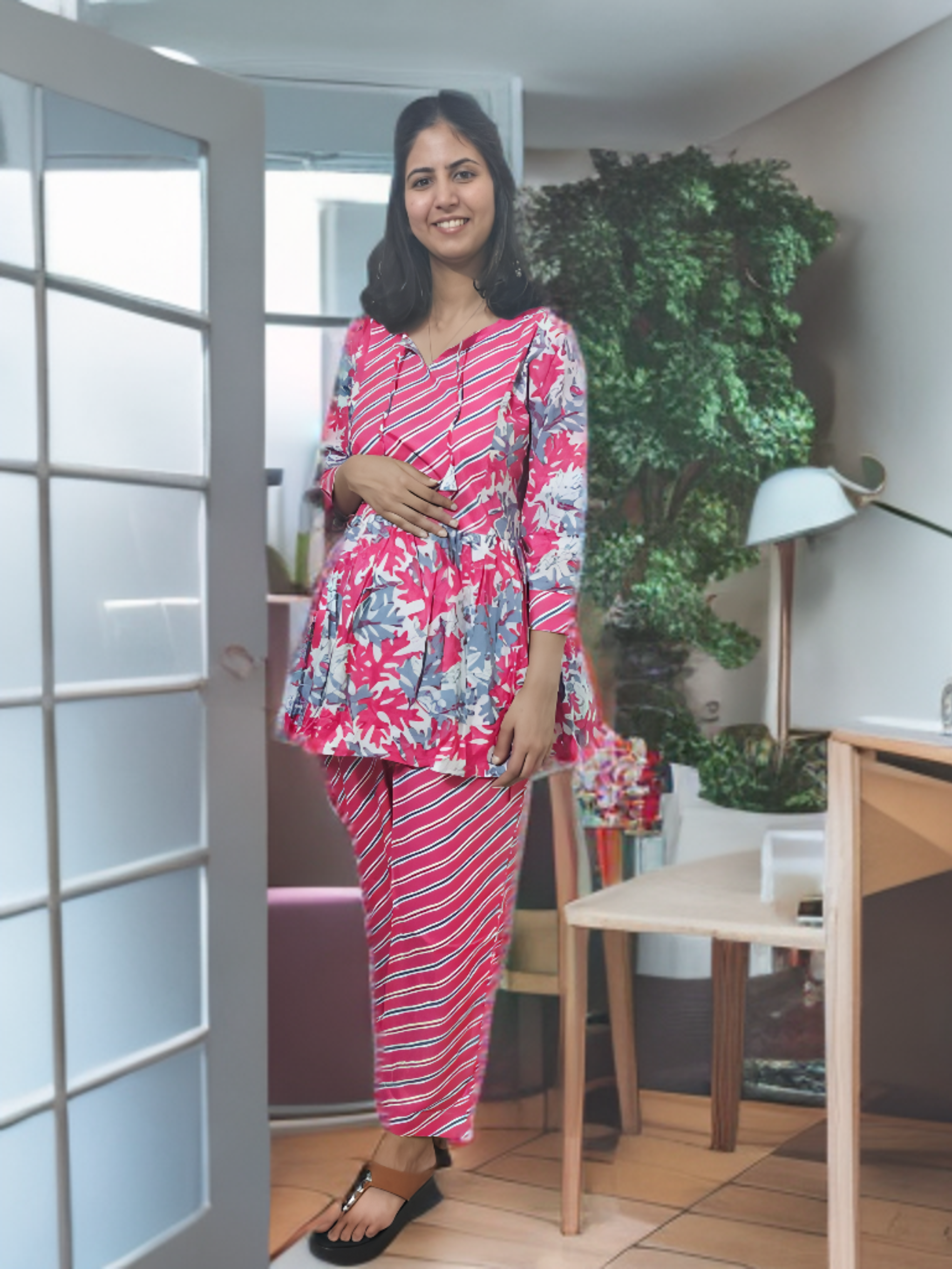 CO-ORD SET PINK AND WHITE STRIPED