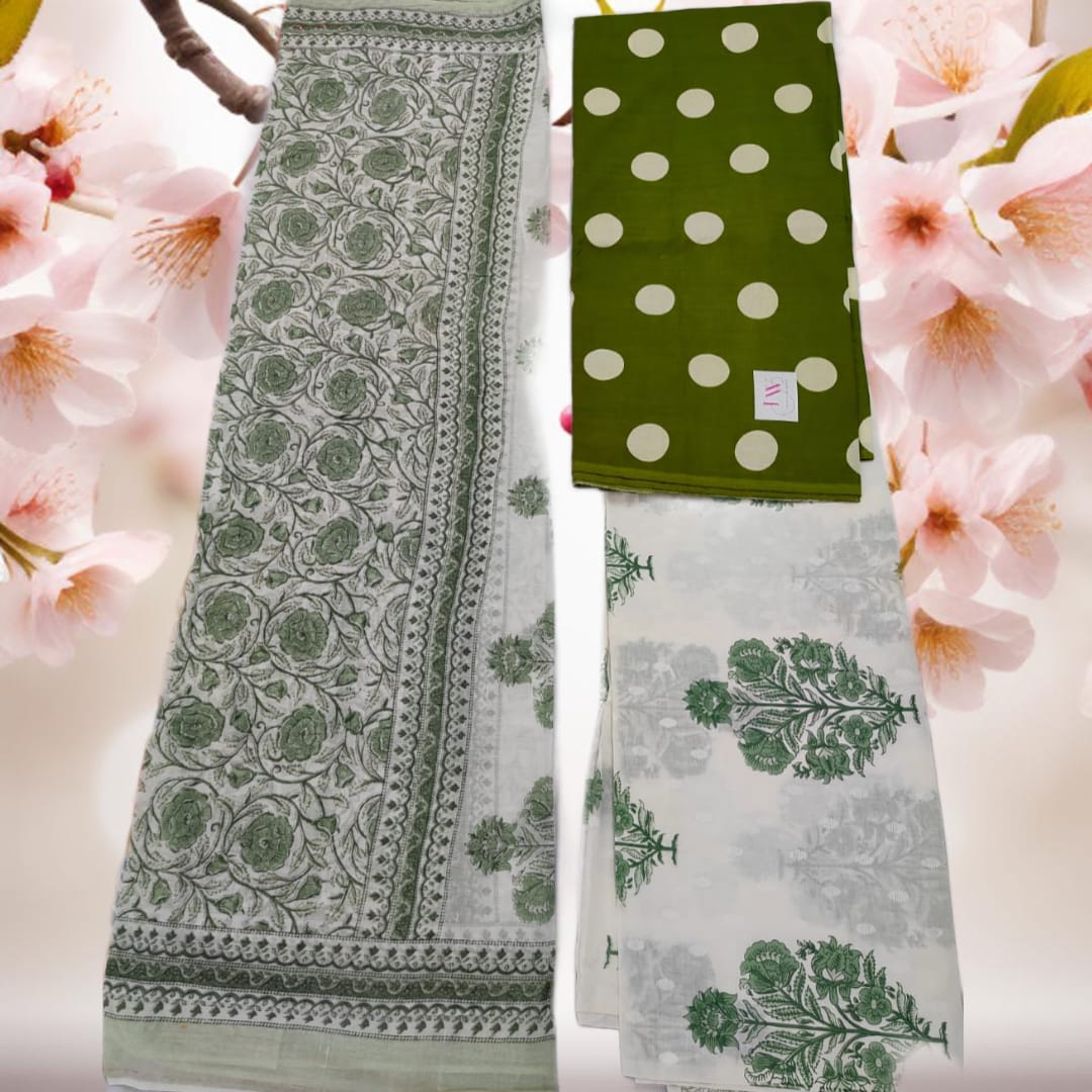 Sanganeri Cotton Suit Set – “Bloom in Every Block, Grace in Every Thread”