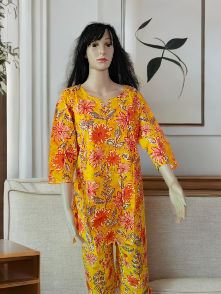 Jaipur Sanganeri Handblock Cotton Co-ord Set – Sunflower Bloom