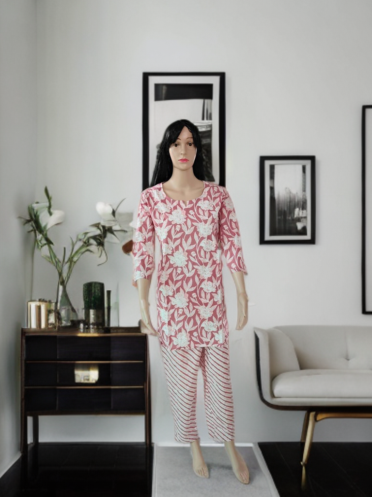 Jaipur Sanganeri Handblock Cotton Co-ord Set – Rose Bloom