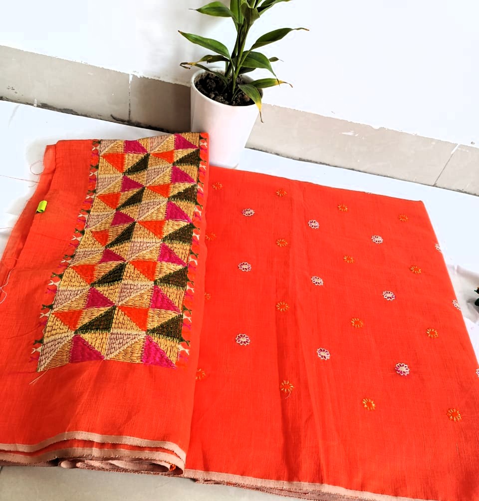 Phulkari Cotton Suit Set – “Threads of Fire, Embroidered with Tradition”