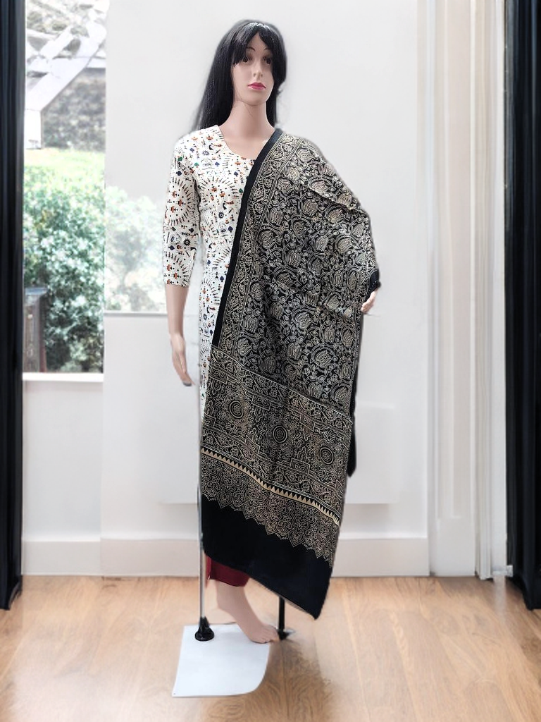 Ajrakh Modal Silk Stole – Noir Royalty