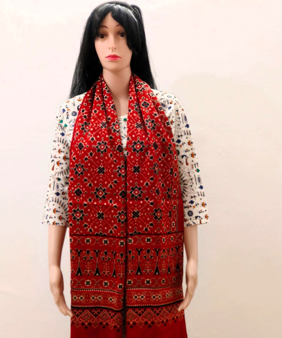 Ajrakh Modal Silk Stole – Scarlet Symphony